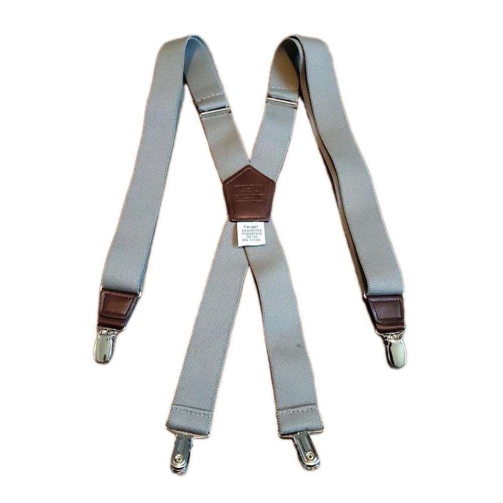 Gray Suspenders One Size Fits‎ All Faux Leather and Elastic Stretch